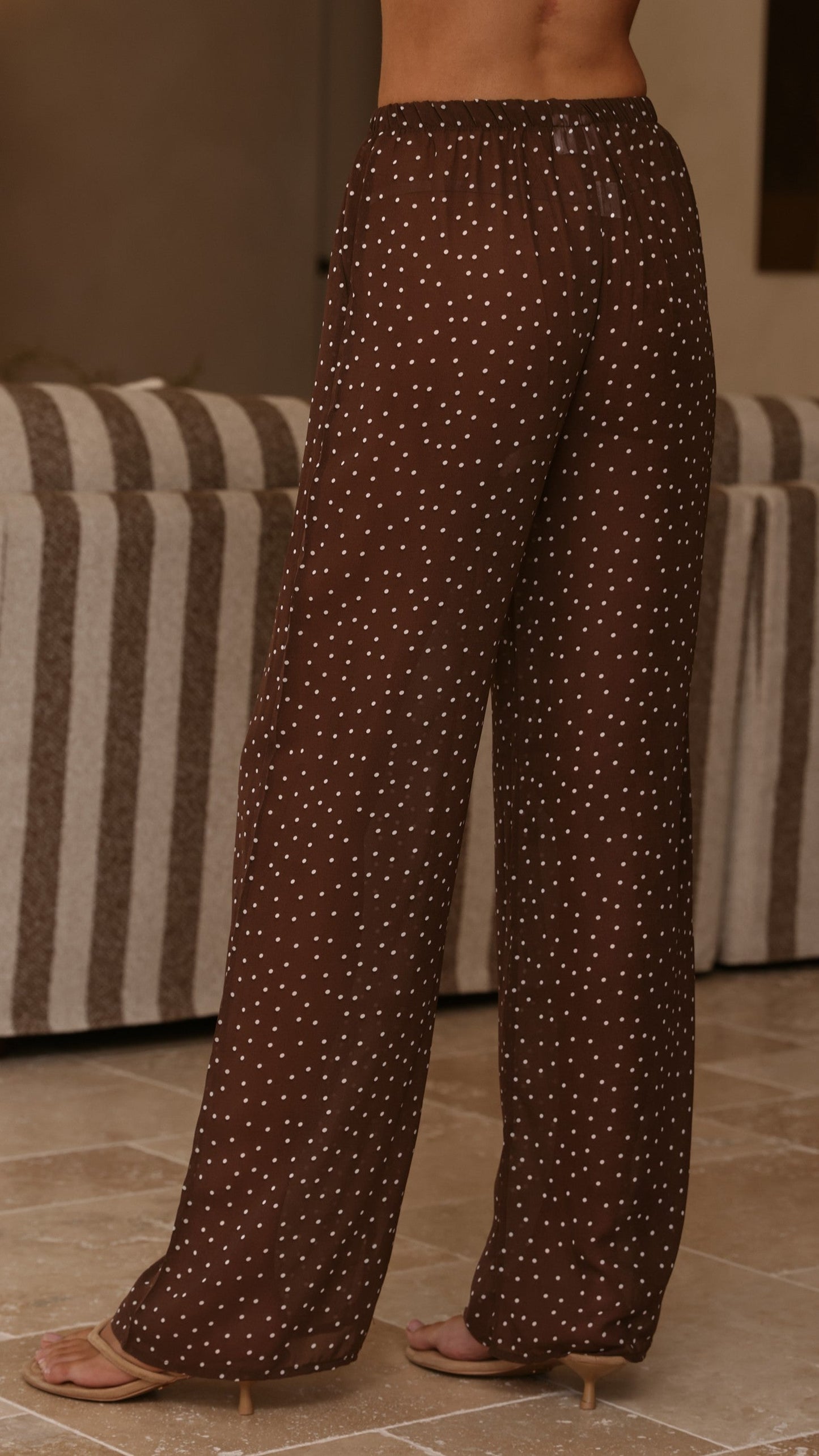 Ashleigh Sheer Shirt and Pants Set - Brown Polka