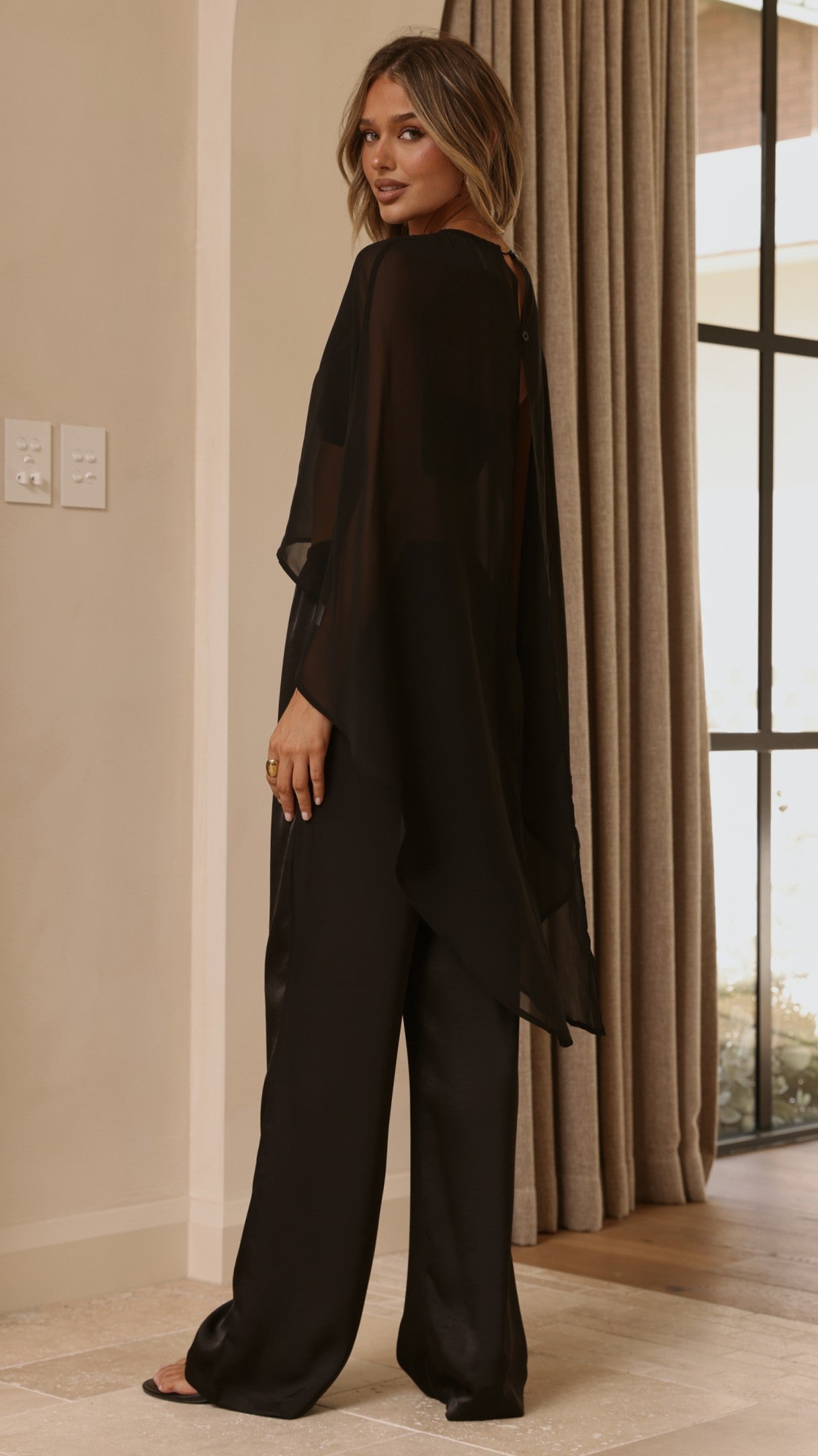 Carey Sheer Cape Poncho - Black