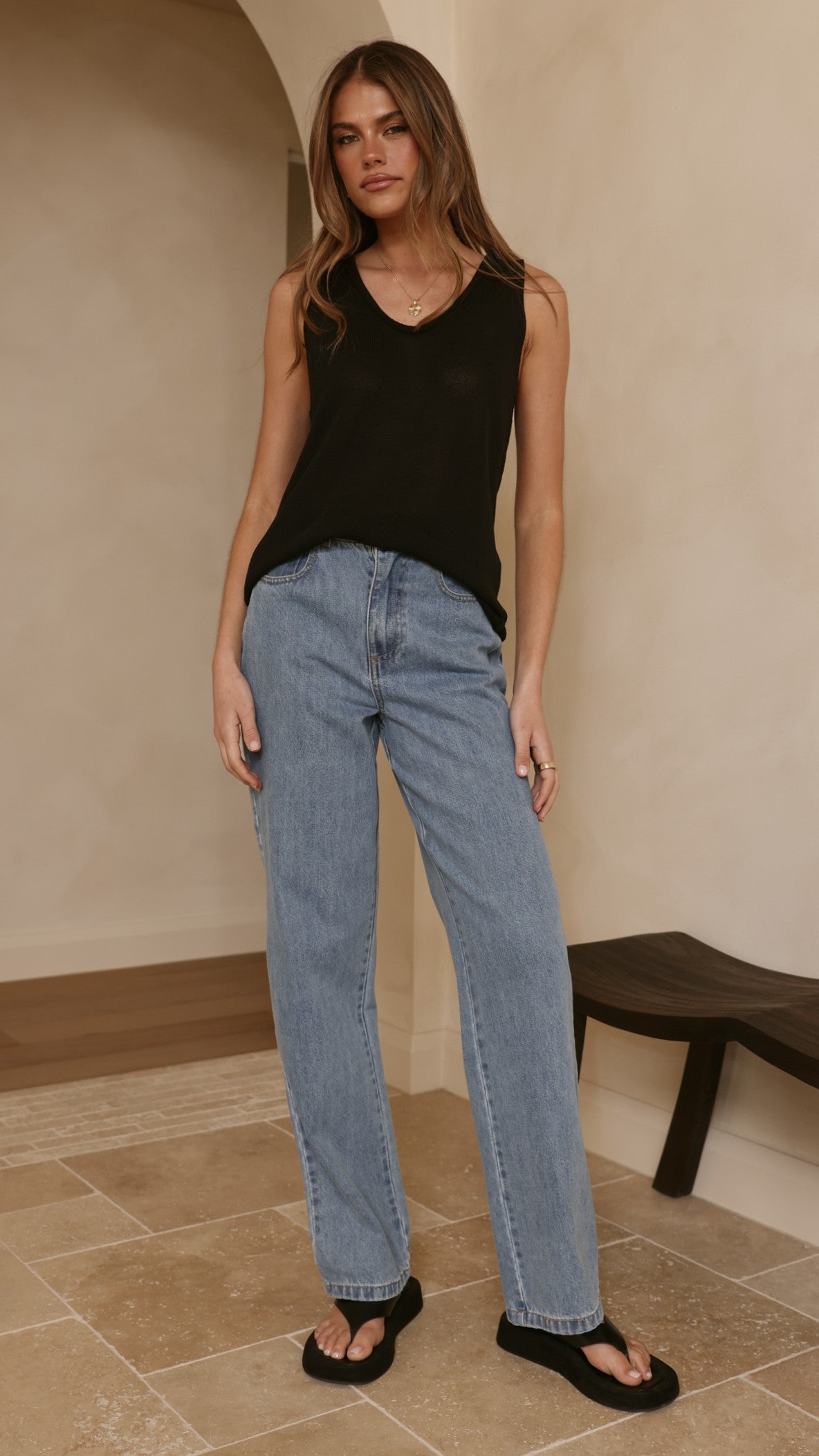 Annie Scoop Neck Tank - Black