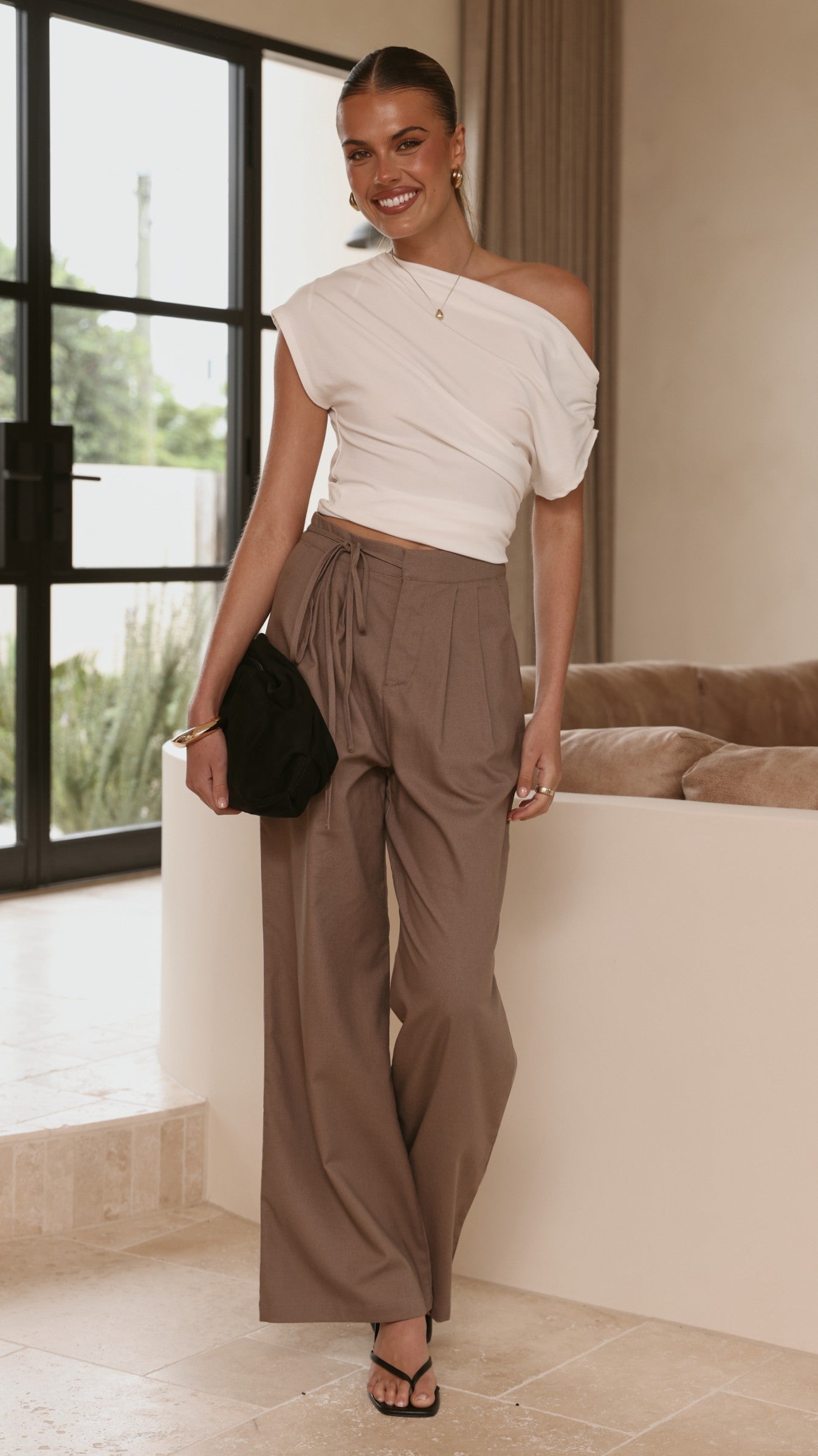 Cascada Tie Waist Pants - Brown