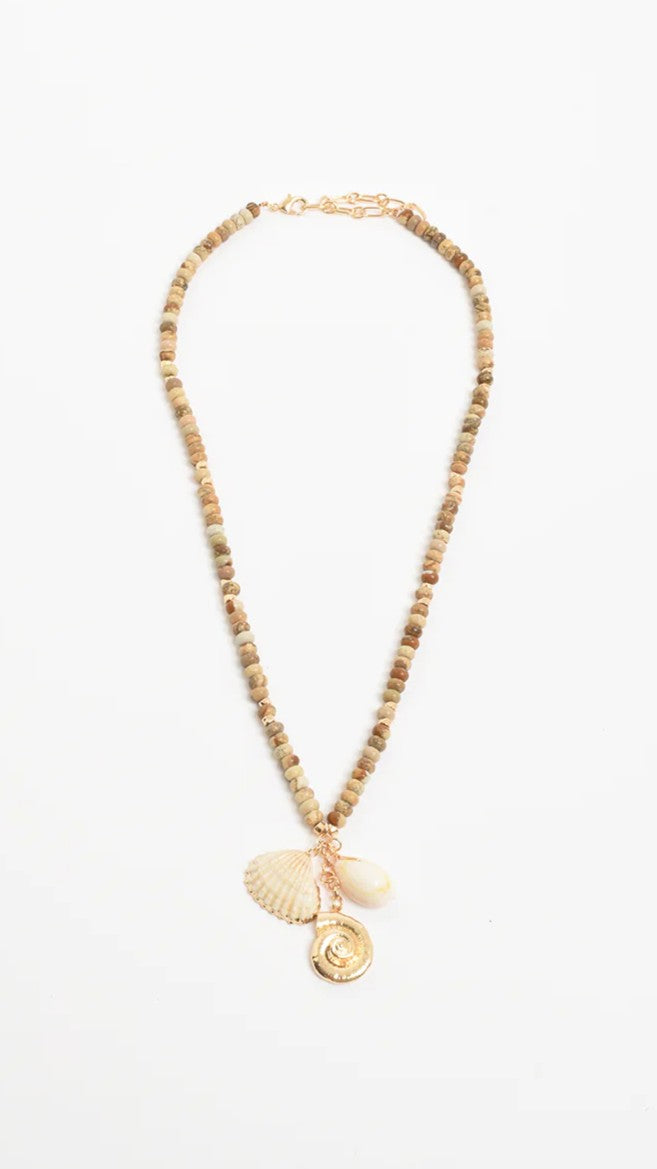 Beaded Cluster Drop Necklace - Camel/White