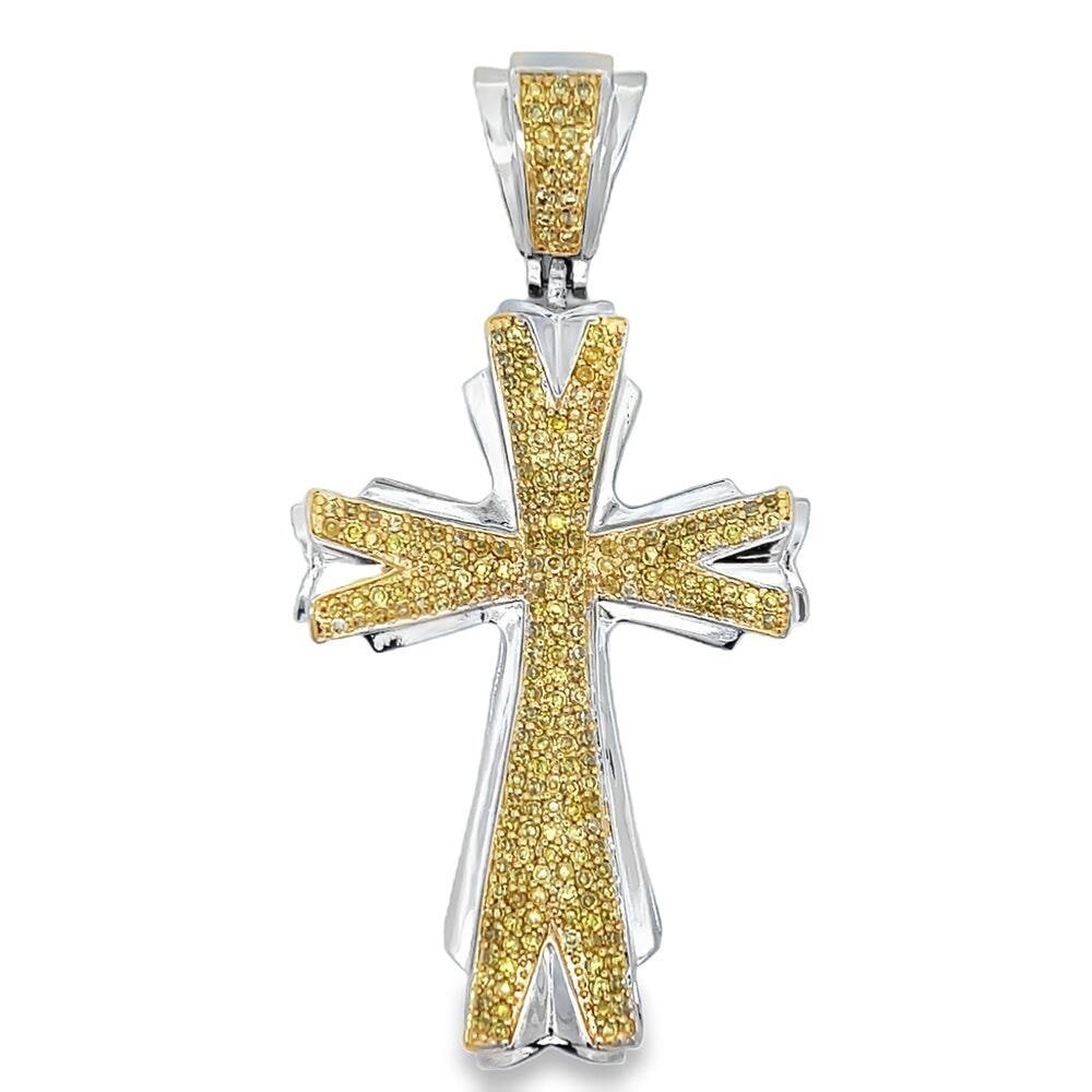 Elegant Cross Canary Yellow CZ Iced Out Pendant