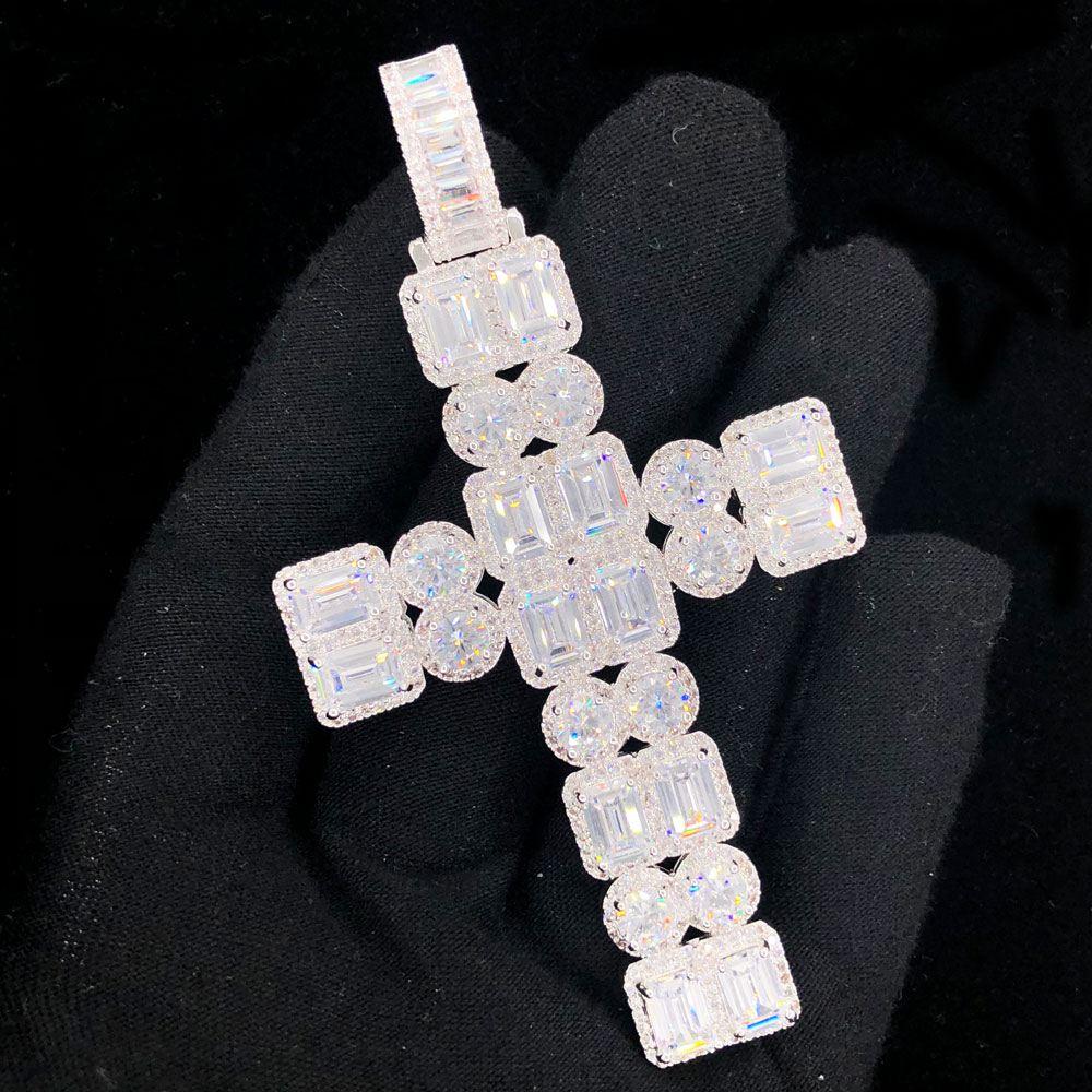 Emerald Cluster Double Cross Iced Out Hip Hop Pendant