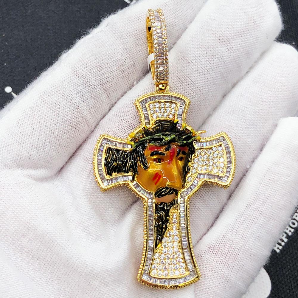 Enamel Jesus 3D Cross CZ Hip Hop Iced Out Pendant