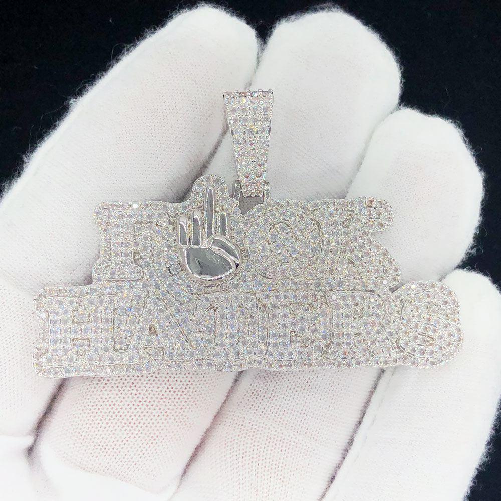 F Haters Middle Finger Iced Out Hip Hop Pendant