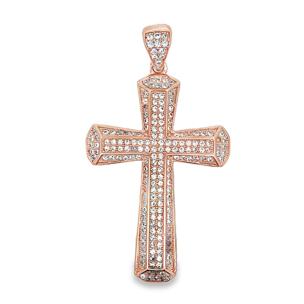 Fancy Cross Rose Gold CZ Iced Out Pendant