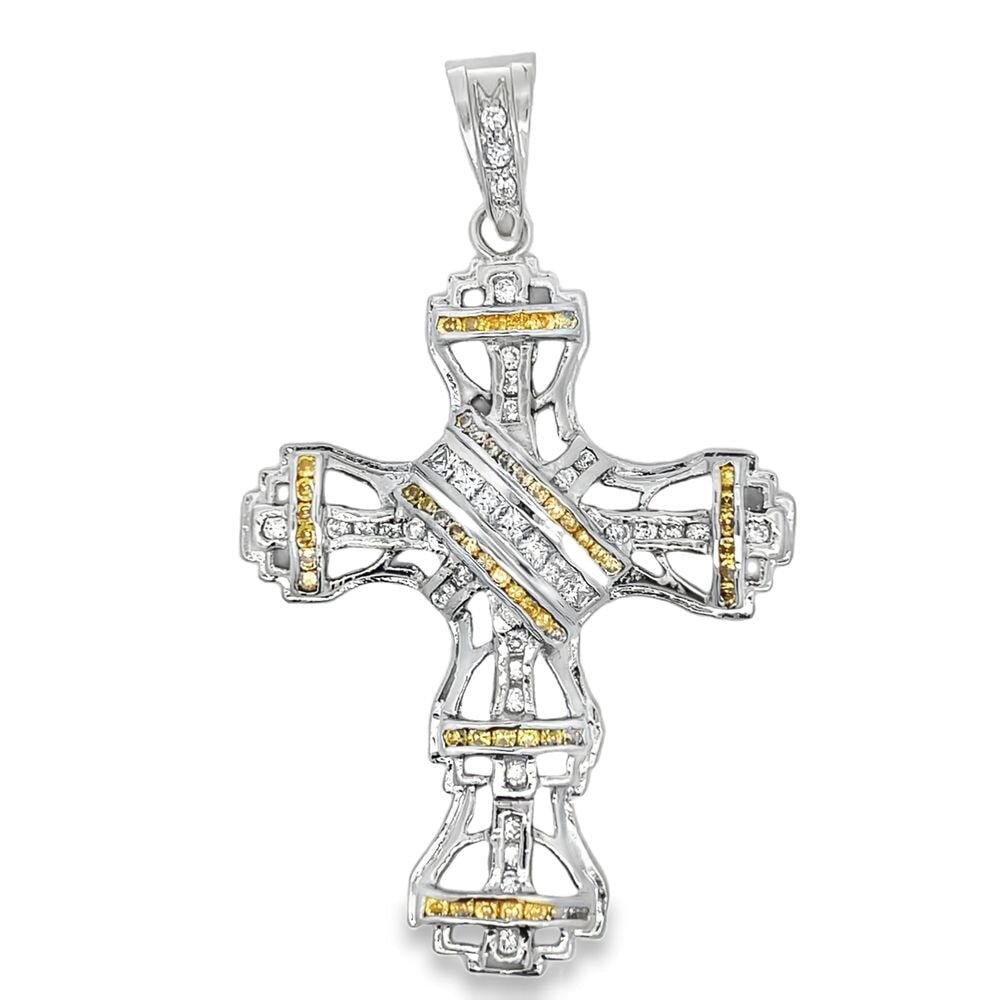 Fancy Ribbon Cross CZ Iced Out Pendant