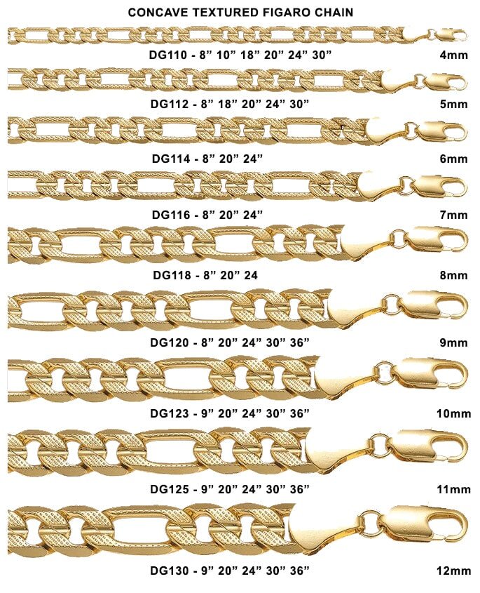 Figaro Concave Frosted Gold Plated Chain Necklace