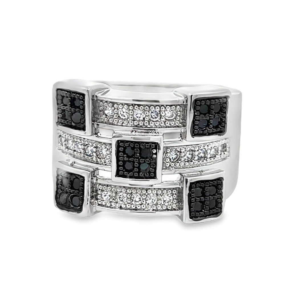 Futuristic Black & White CZ Ring .925 Sterling Silver