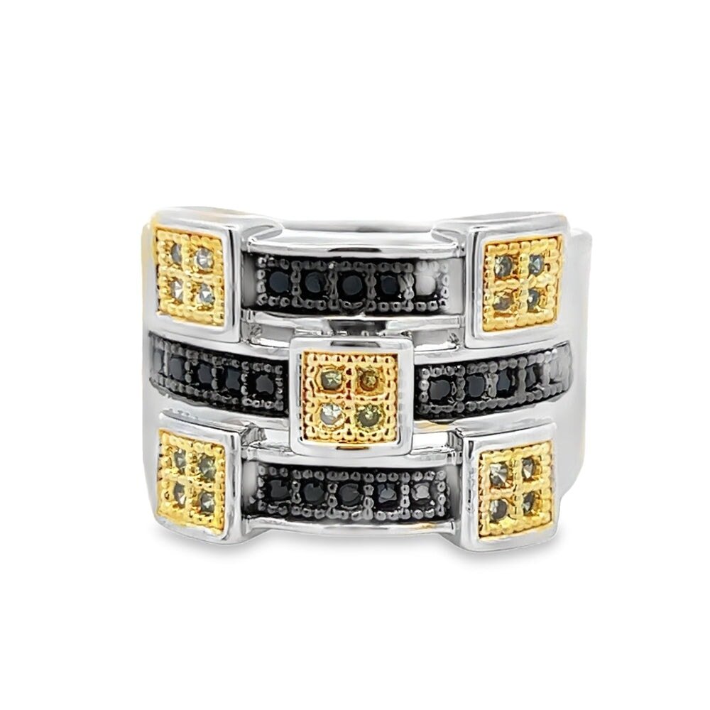 Futuristic Black & Yellow CZ Ring .925 Sterling Silver