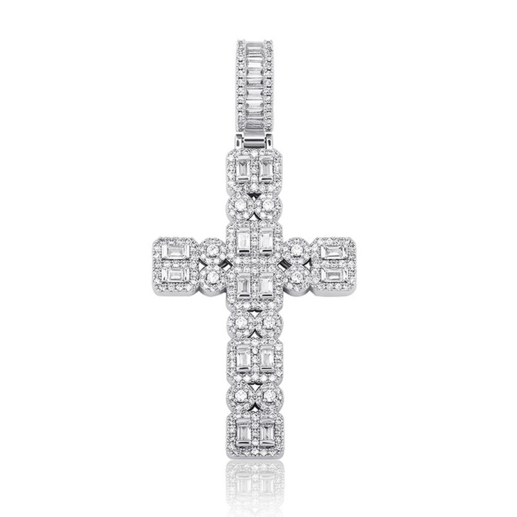 Gem Baguette Cluster Double Cross Iced Out Hip Hop Pendant