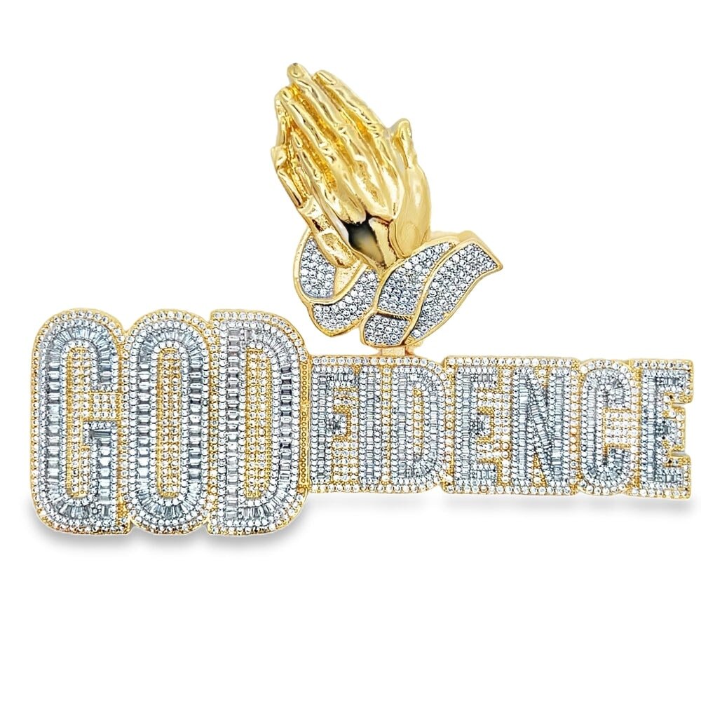 GODfidence Prayer Hands CZ Iced Out Pendant