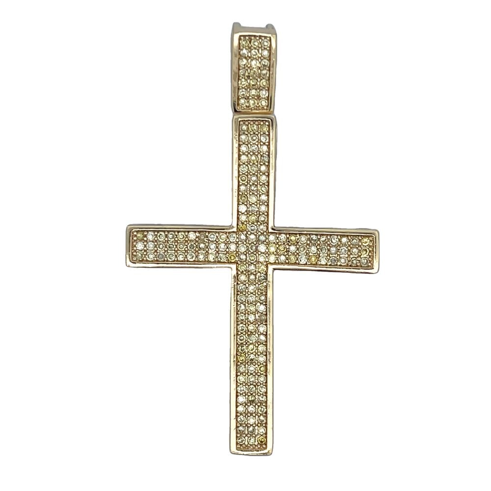 Gold 4 Rows Canary CZ Cross Iced Out Pendant