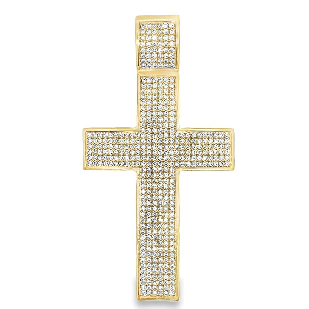 Gold 6 Row Cross CZ Iced Out Pendant