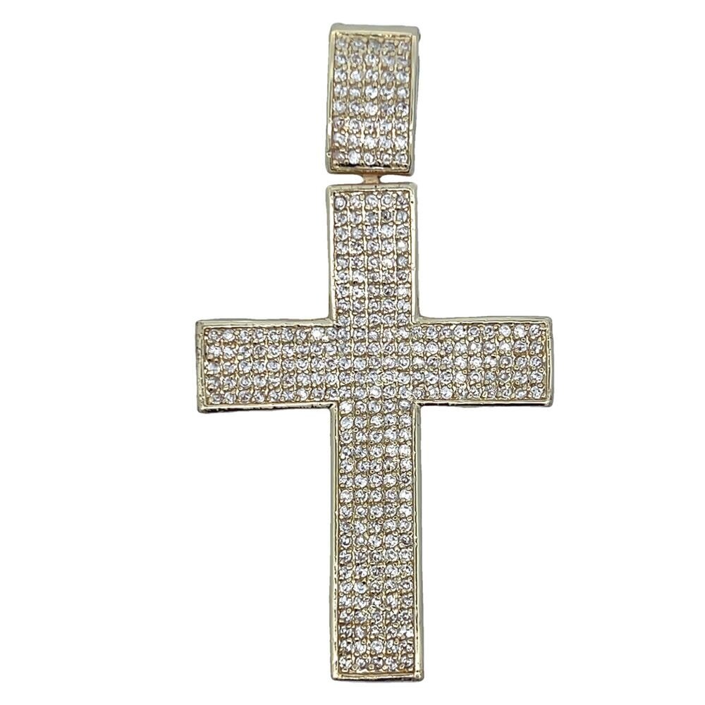 Gold 6 Row CZ Cross Iced Out Pendant