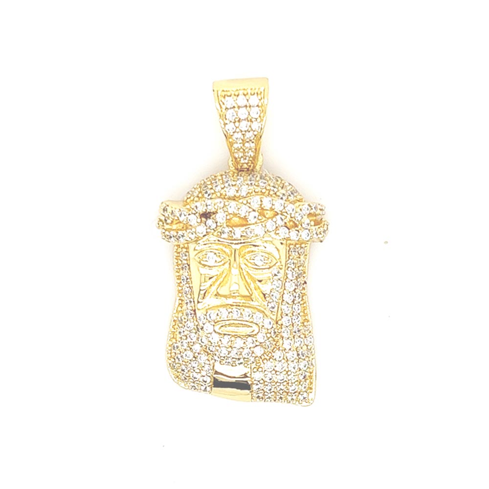 Gold .925 Sterling Silver Mini Jesus Piece VVS CZ Bling Pendant