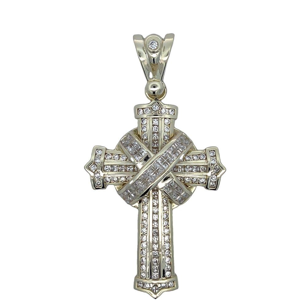 Gold Baguette X Cross CZ Iced Out Pendant