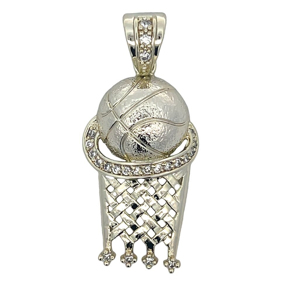 Gold Basketball Hoop CZ Iced Out Pendant