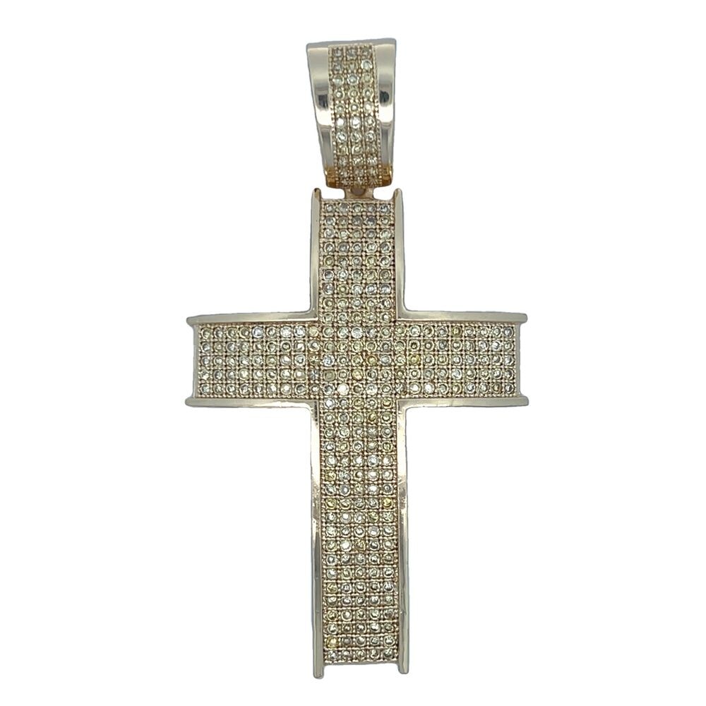 Gold Canary Yellow CZ Cross Iced Out Pendant