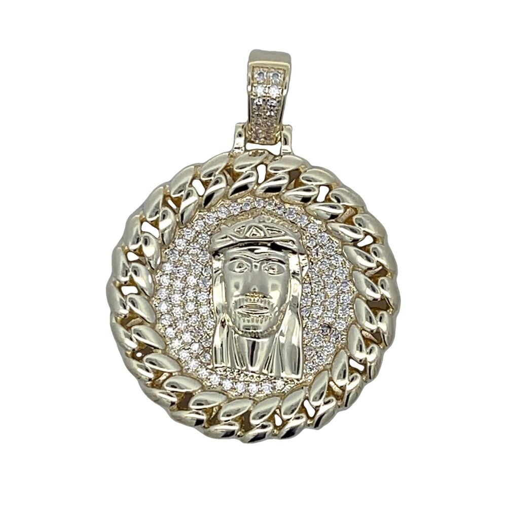 Gold Cuban Jesus Medallion CZ Iced Out Pendant