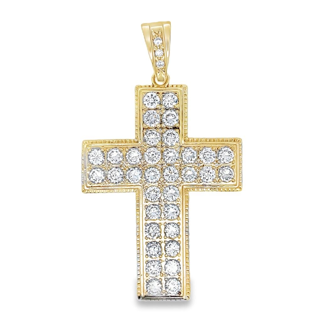 Gold Double Row CZ Iced Out Pendant