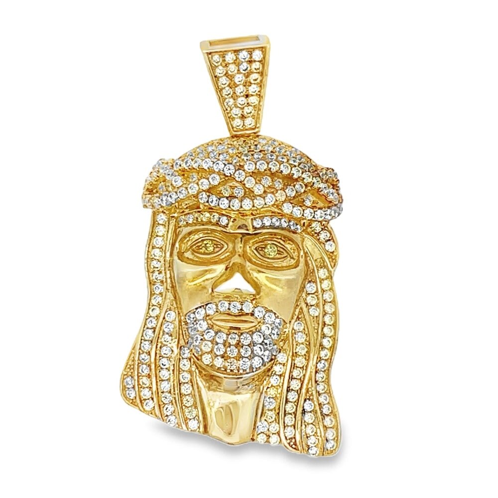Gold Jesus CZ Pendant .925 Sterling Silver