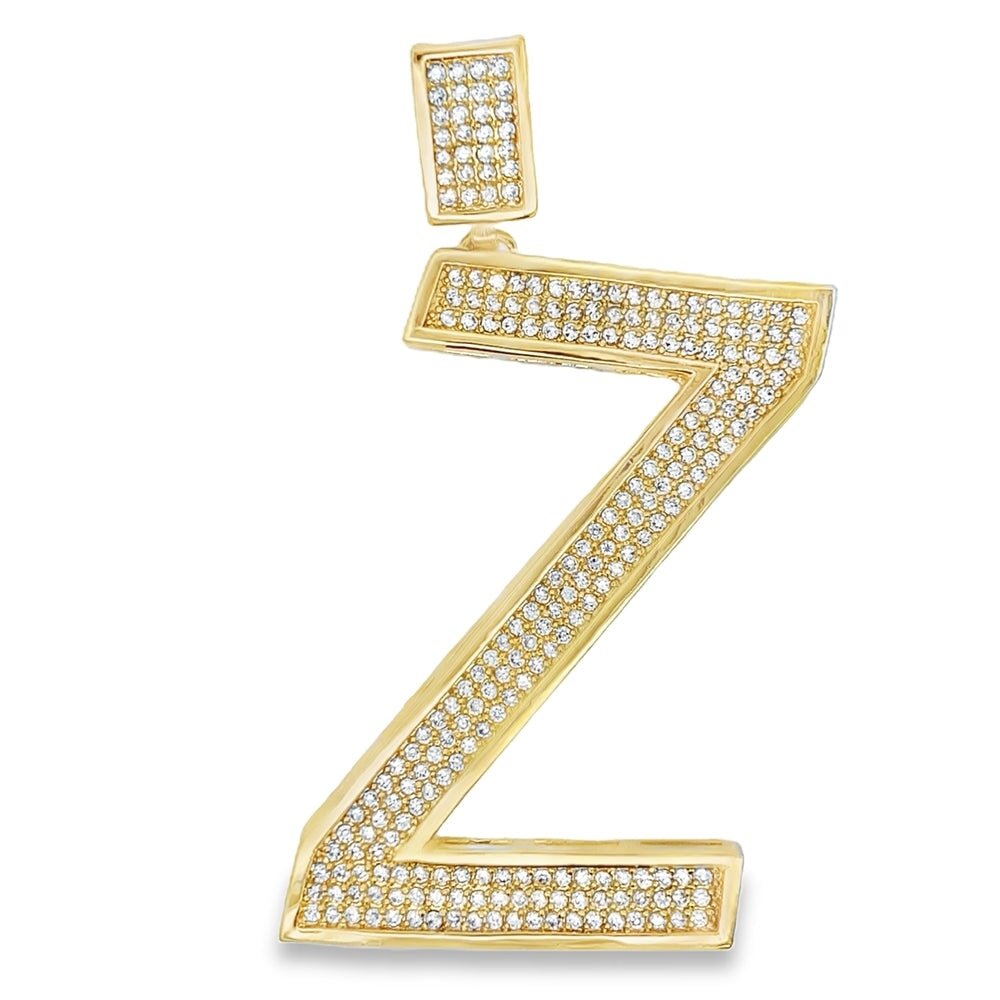 Gold Large Block Initial Letter CZ Iced Out Pendant