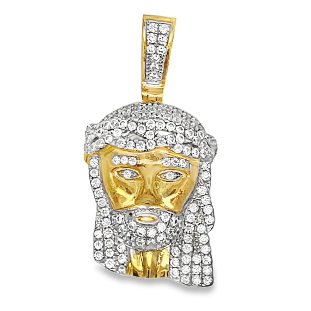 Gold Mini Jesus CZ Pendant .925 Sterling Silver