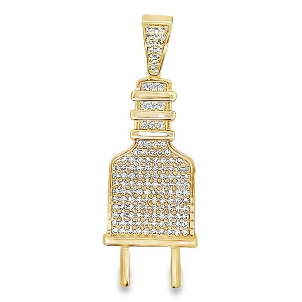 Gold Power Plug CZ Iced Out Pendant