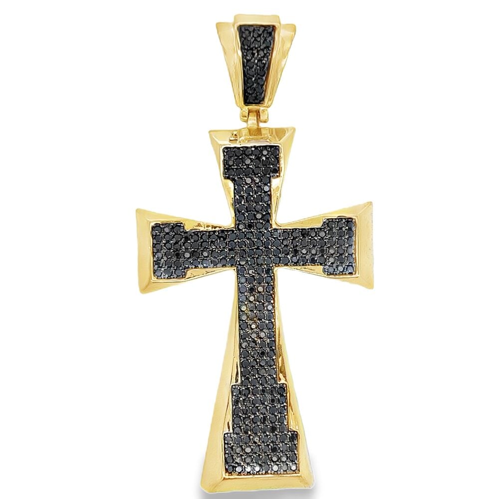 Gold Tapered Cross Black CZ Iced Out Pendant