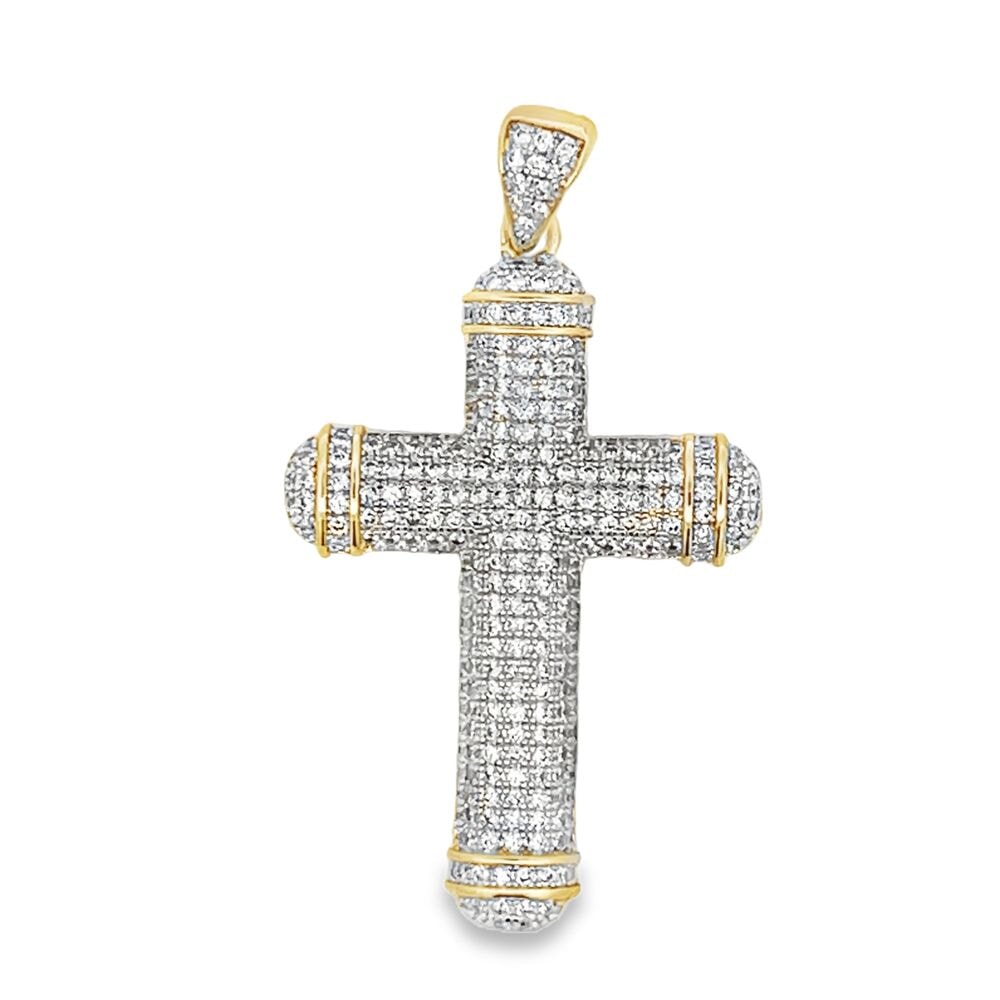 Gold Tube Cross CZ Iced Out Pendant