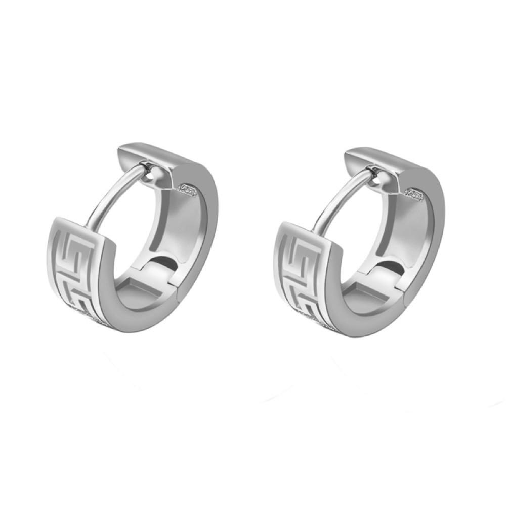 Greek Pattern Huggie Hoop Earrings .925 Silver