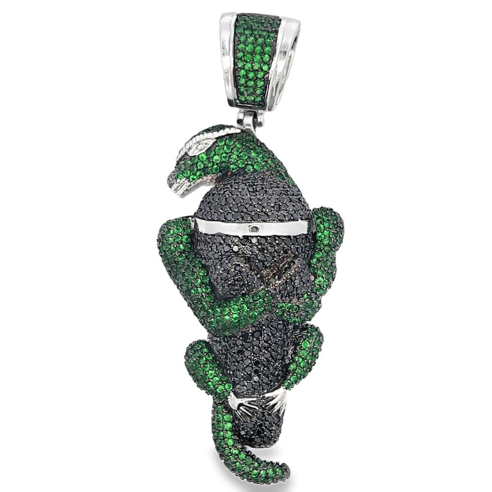Green Lizard CZ Iced Out Pendant
