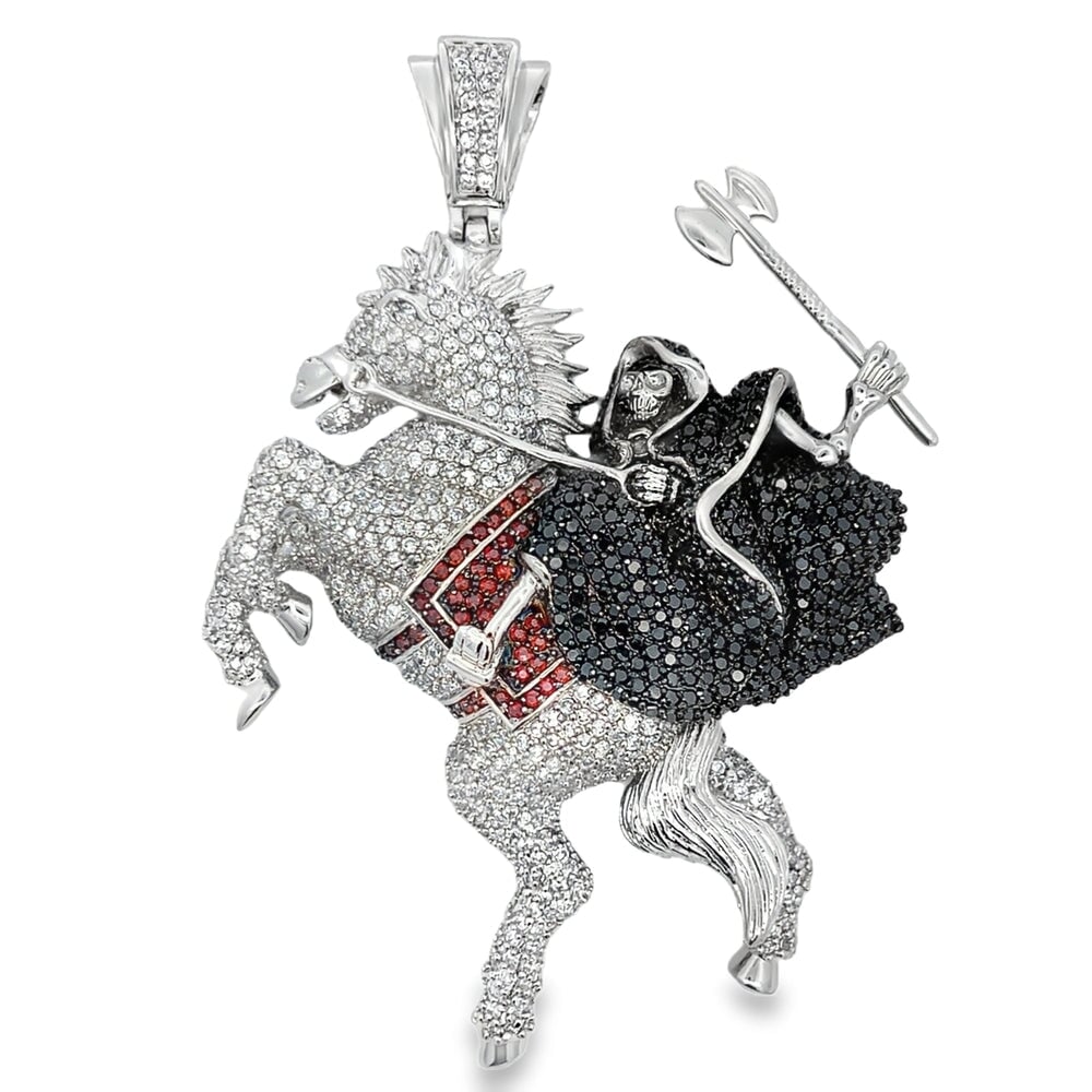 Grim Reaper on Horse CZ Pendant .925 Sterling Silver