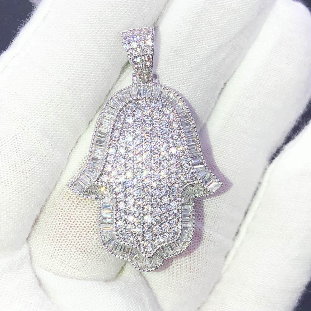 Hamsa Baguette Edge CZ Hip Hop Bling Bling Pendant