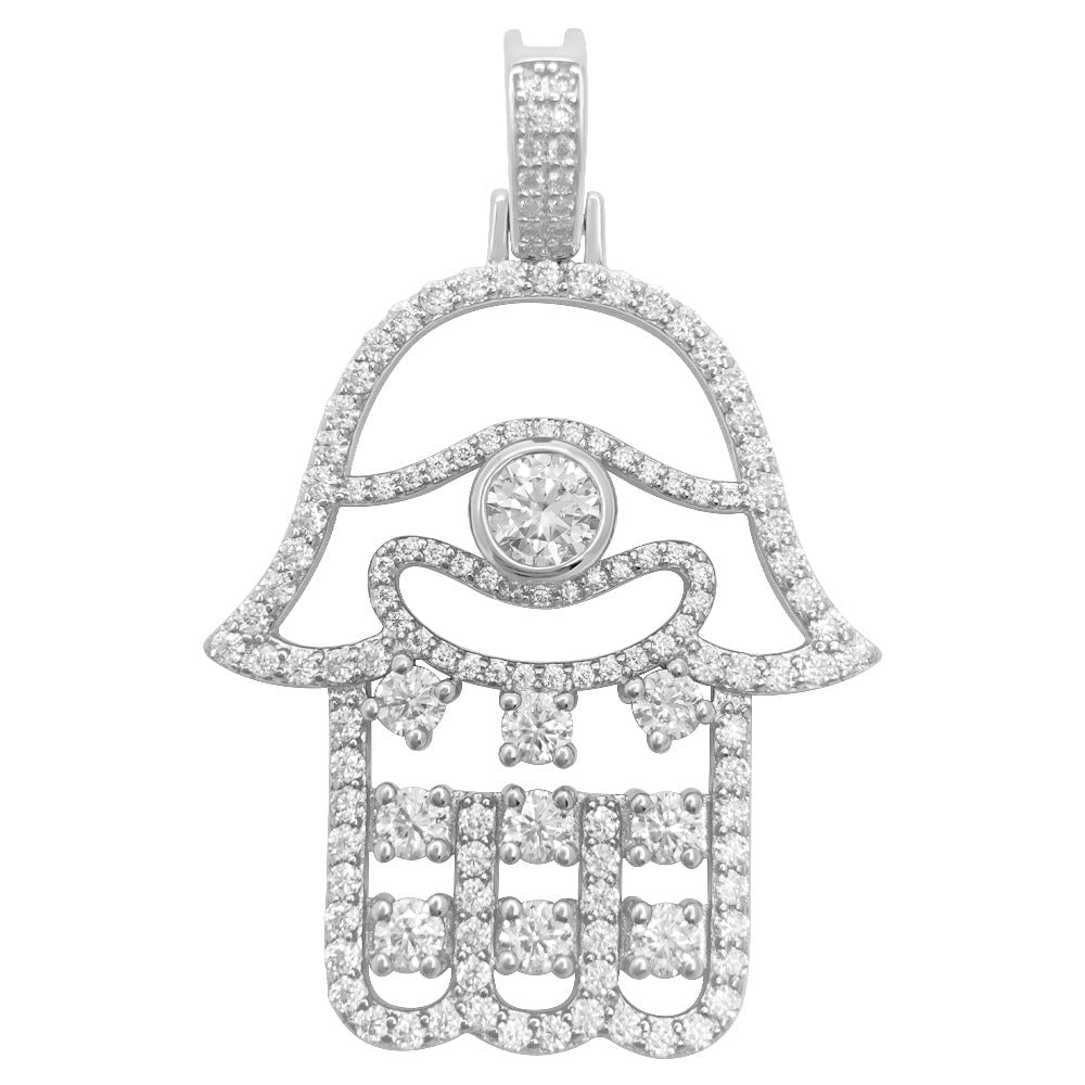 Hamsa Outline 2.88 Carat VVS Moissanite Pendant .925 Sterling Silver