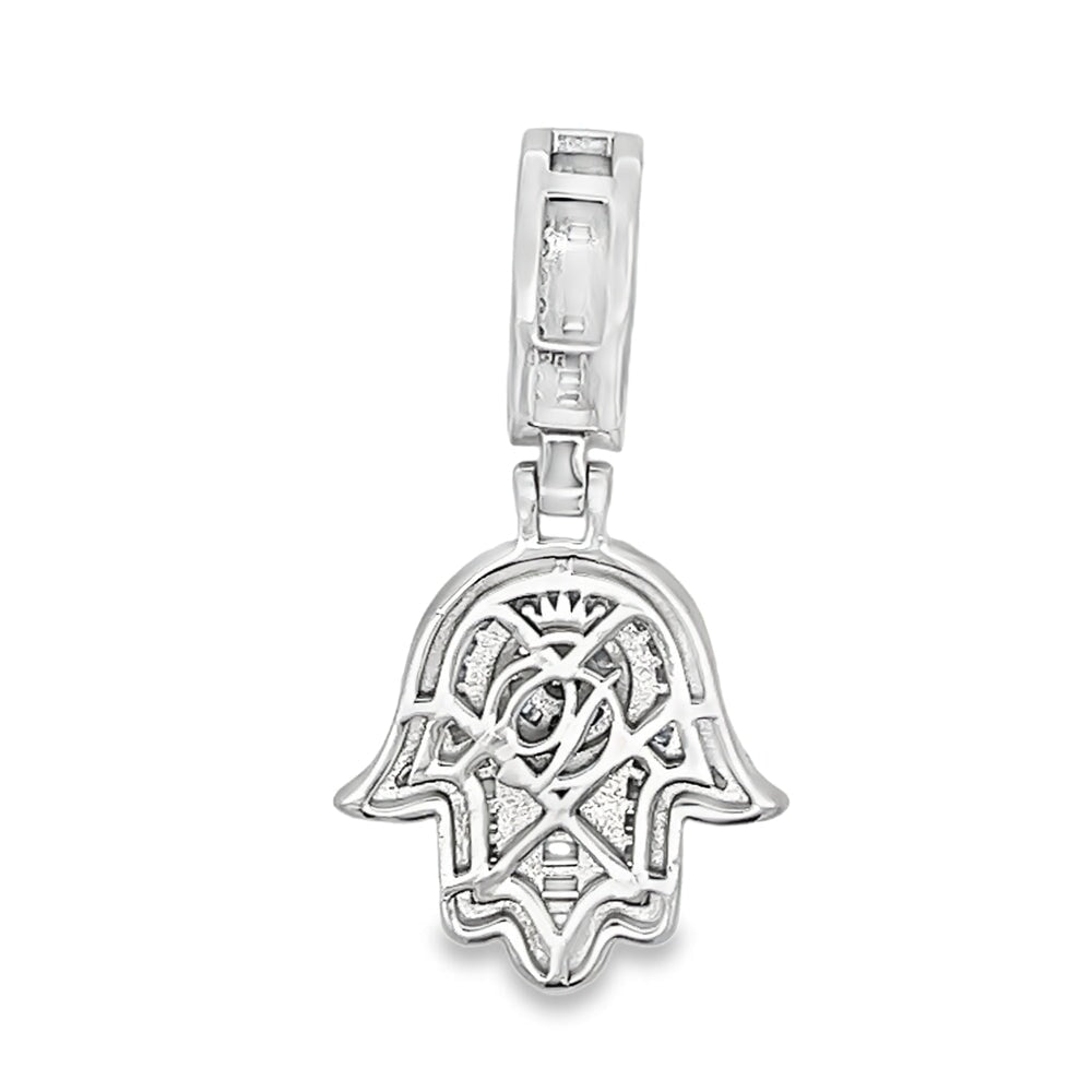 Hamsa Small Iced Out Moissanite Pendant .925 Sterling Silver