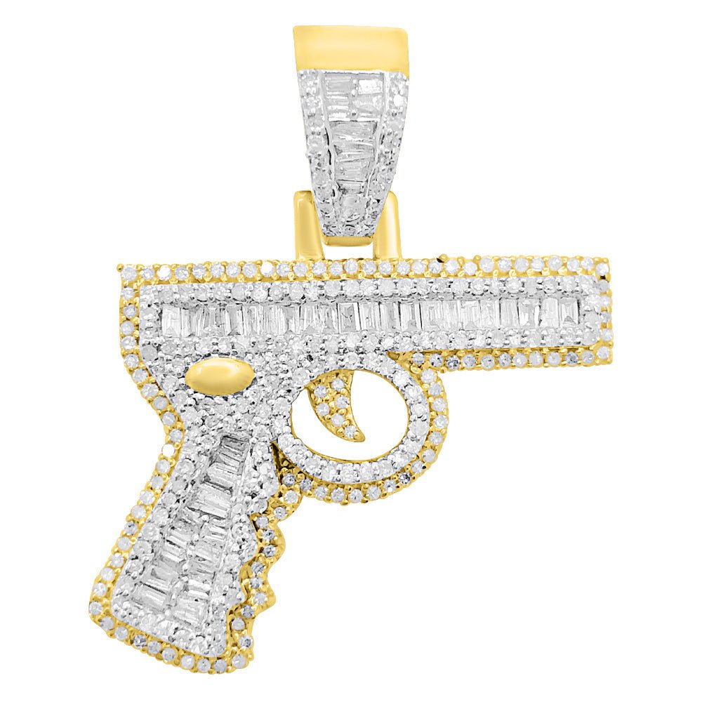Handgun Baguette Diamond Pendant 1.08cttw 10K Yellow Gold