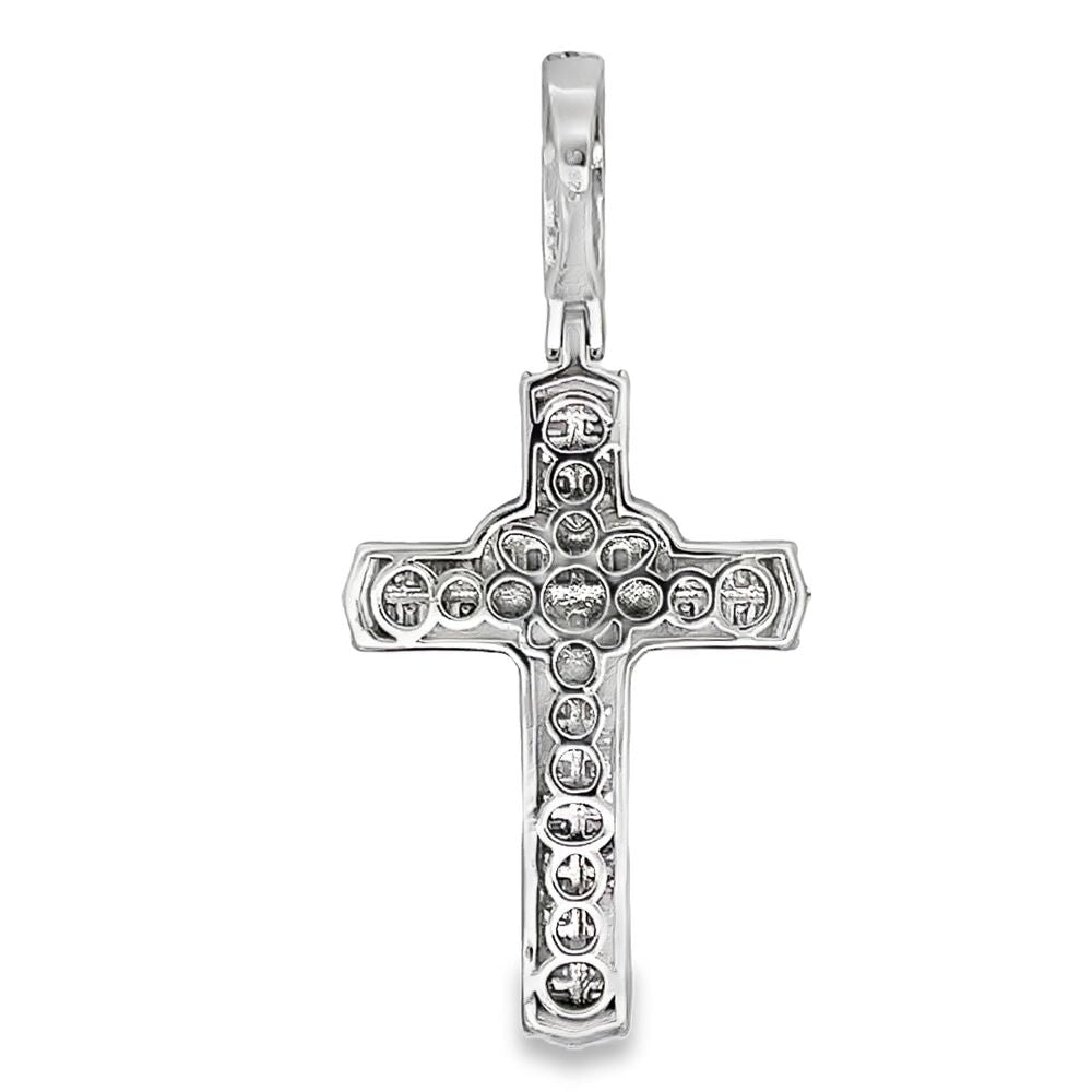 Heart Baguette Cross Iced Out Moissanite Pendant .925 Sterling Silver