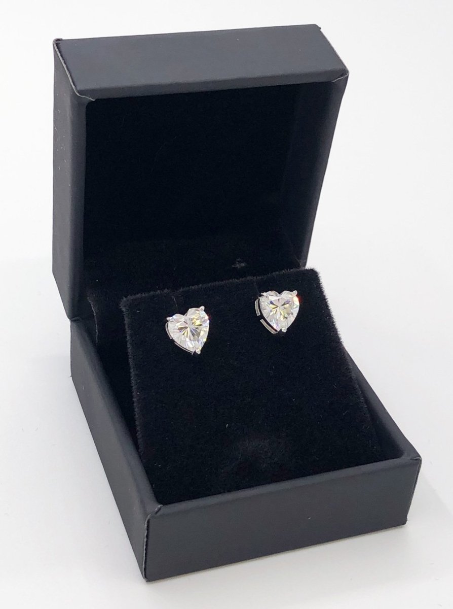 Heart Cut Moissanite VVS D Stud Earrings .925 Sterling Silver
