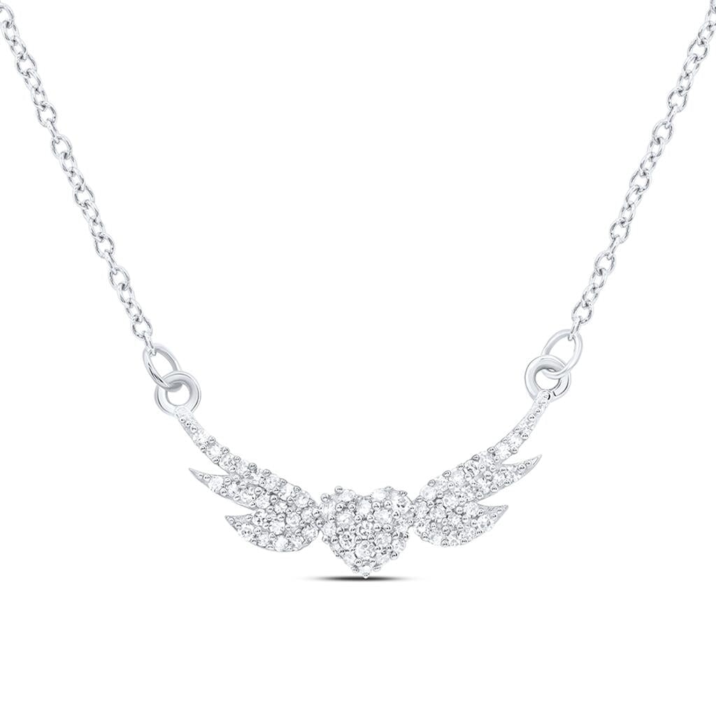 Heart Wings Diamond Charm Pendant Necklace 10K Gold