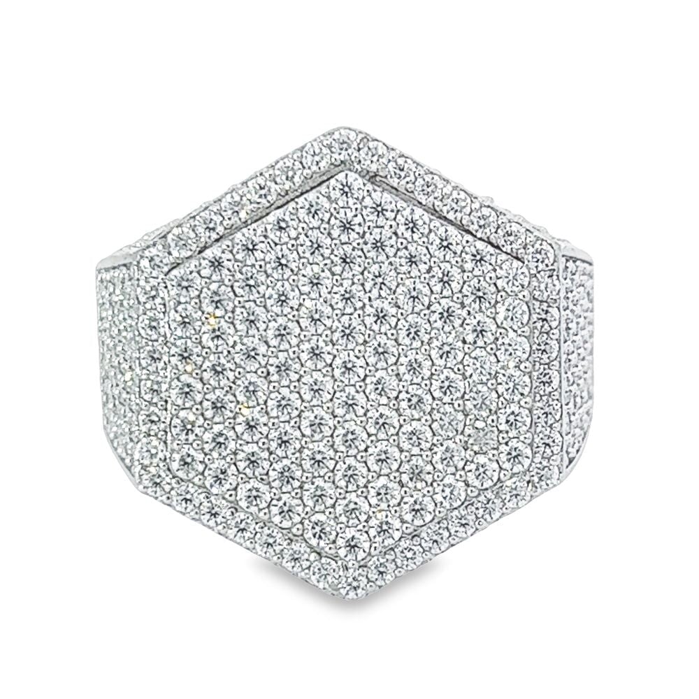 Hexagon Iced Out VVS Moissanite Ring .925 Sterling Silver