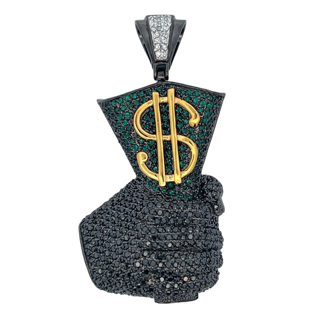 Holding Cash Black & Green CZ Iced Out Pendant