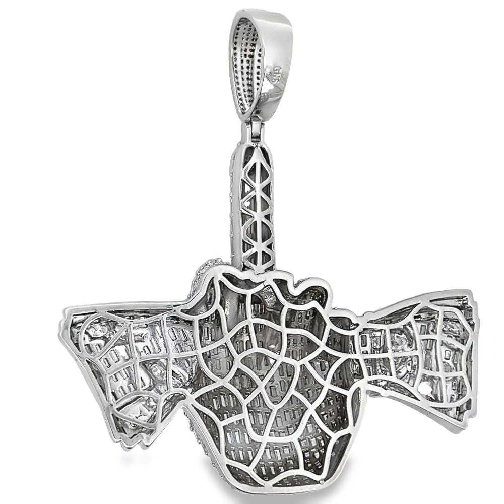 Holding Money Middle Finger Baguette CZ Hip Hop Iced Out Pendant