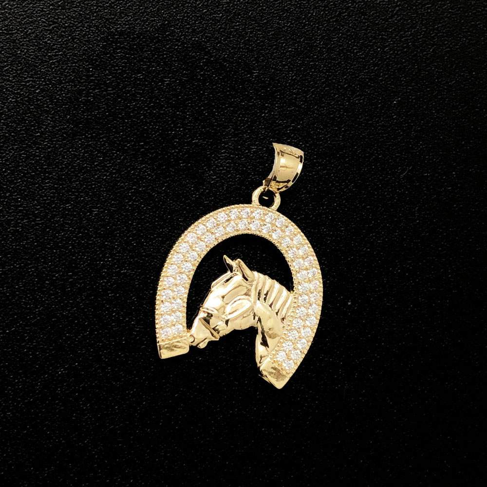 Horseshoe CZ 10K Yellow Gold Pendant
