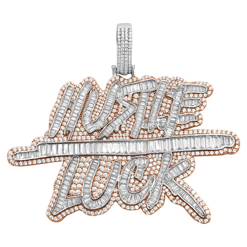 Hustle Luck Baguette VVS CZ Hip Hop Iced Out Pendant