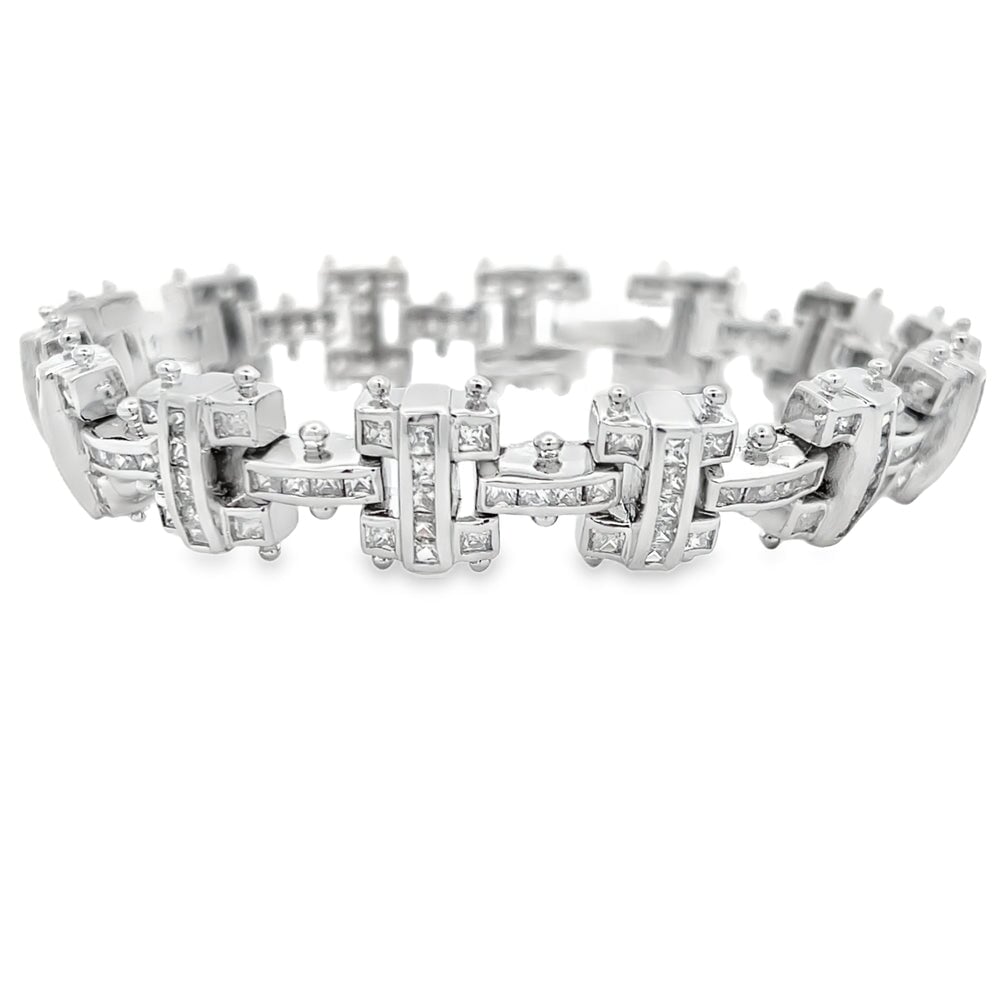 I Bars Princess CZ Iced Out Bracelet .925 Sterling Silver