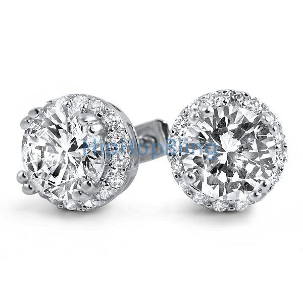 Iced Out Border Solitaire CZ Bling Bling Earrings