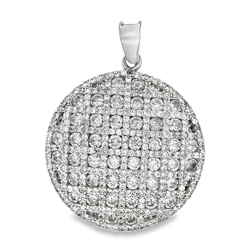 Iced Out Circle CZ Pendant .925 Sterling Silver