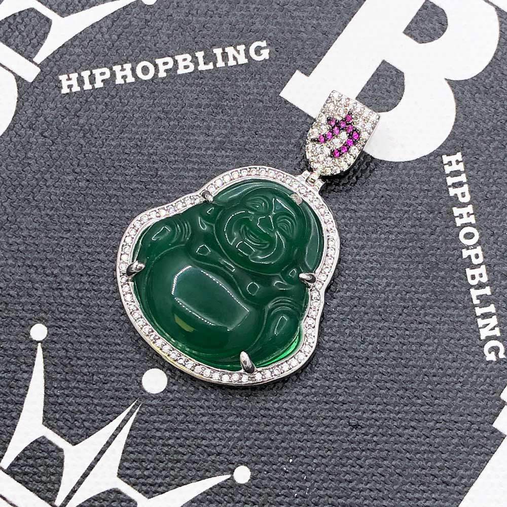 Jade Lucky Buddha CZ Gold Pendant